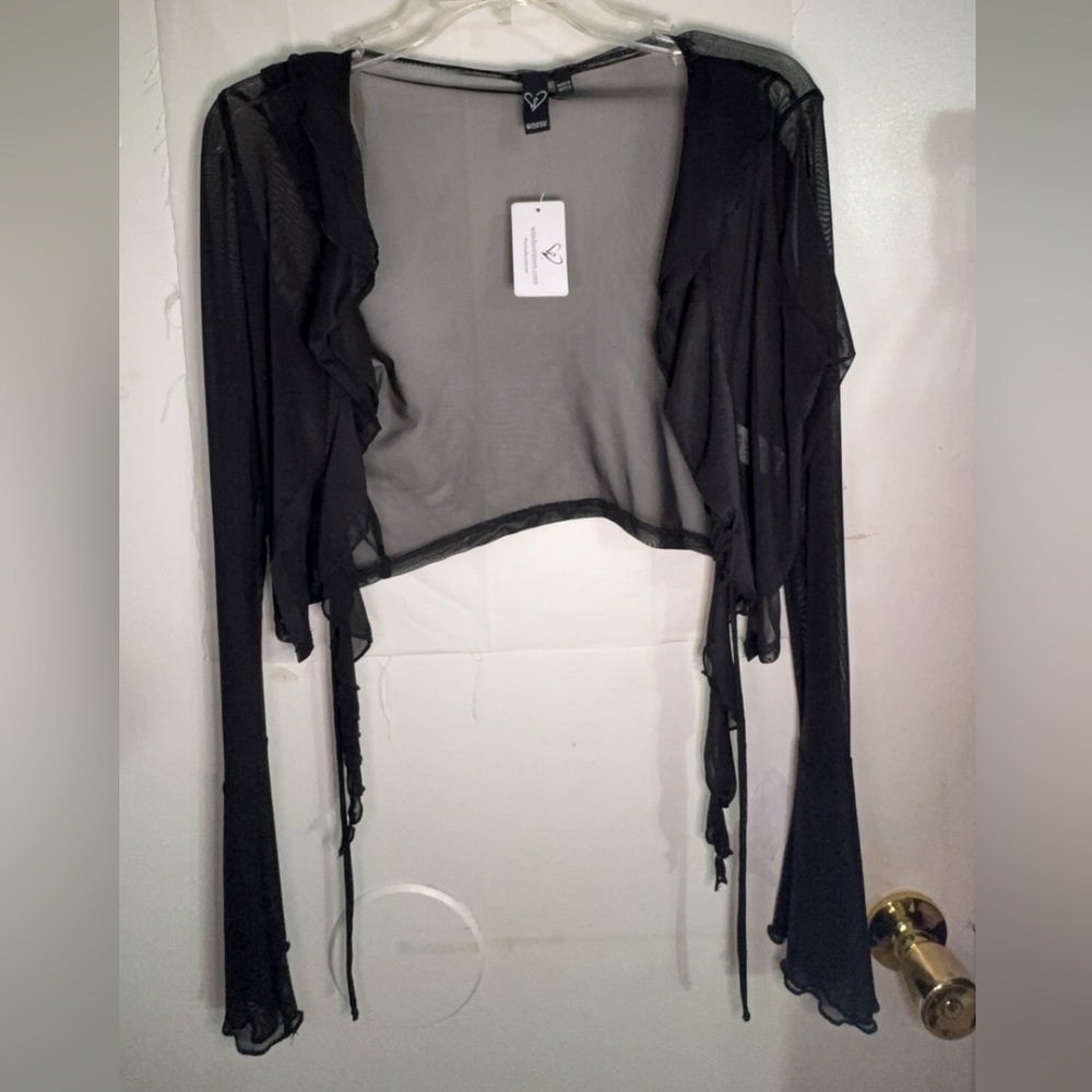Windsor Women’s Black Sheer Crop Top Long Sleeve